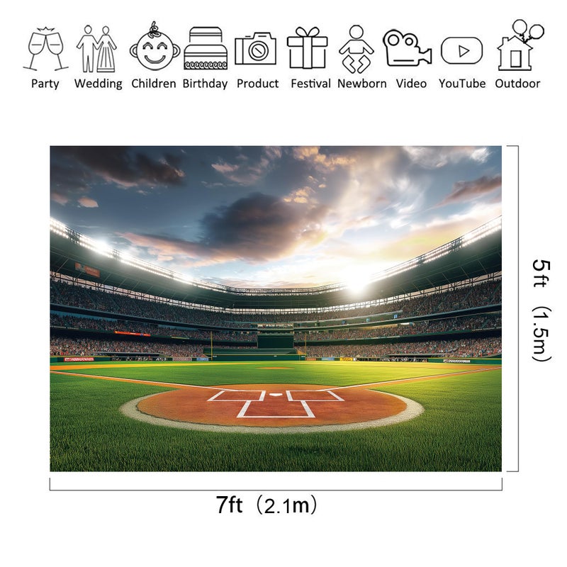 Riyidecor Baseball Backdrop Green Field Background Fabric Polyester Stadium 7Wx5H Feet Photography Kids Men Sports Game Decorations Birthday Festival Event Props Party Photo Studio Shoot - Image 3